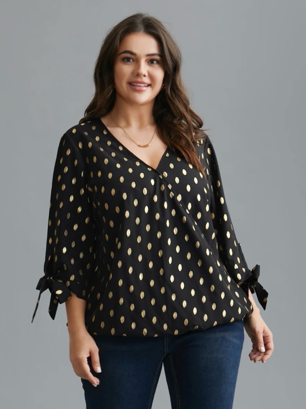 NWT Bloomchic 28 Blouse Black with Gold Dot